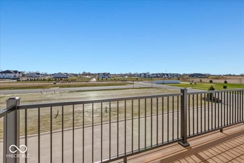 Backyard at 408 Elite Street, Westfield, IN — Elevated deck with expansive views of new subdivision.
