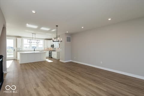 Kitchen at 406 Elite Street, Westfield, IN — Bright modern kitchen with island and expansive views.