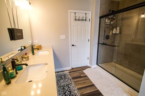 Primary bathroom at 17521 Gruner Way, Westfield, IN — Modern primary bath with spacious walk-in shower.