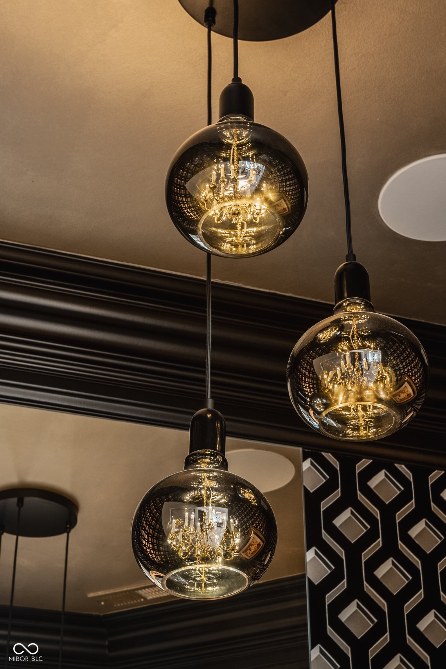 Contemporary kitchen with designer pendant lighting fixtures