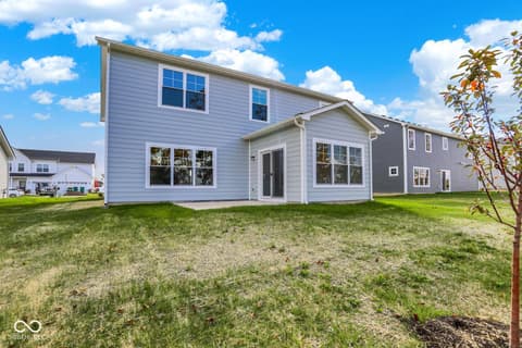 Front exterior at 3746 Thomas Jefferson Court, Westfield, IN — Bright new construction home with open yard space.