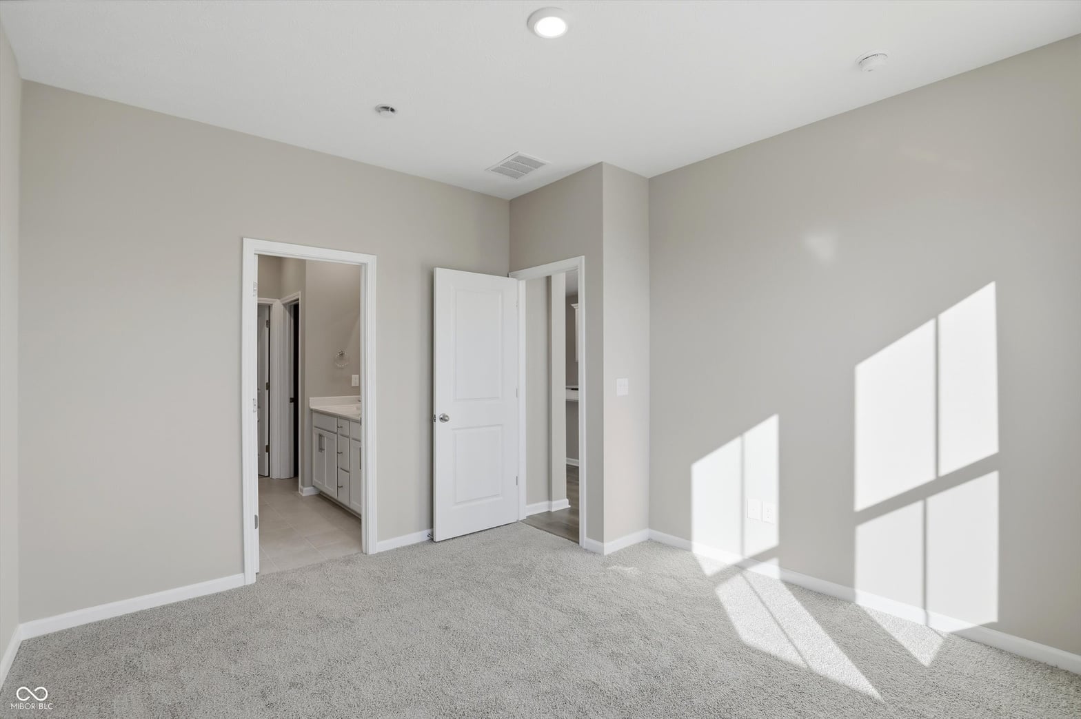 Bright primary bedroom with walk-in closet and ensuite
