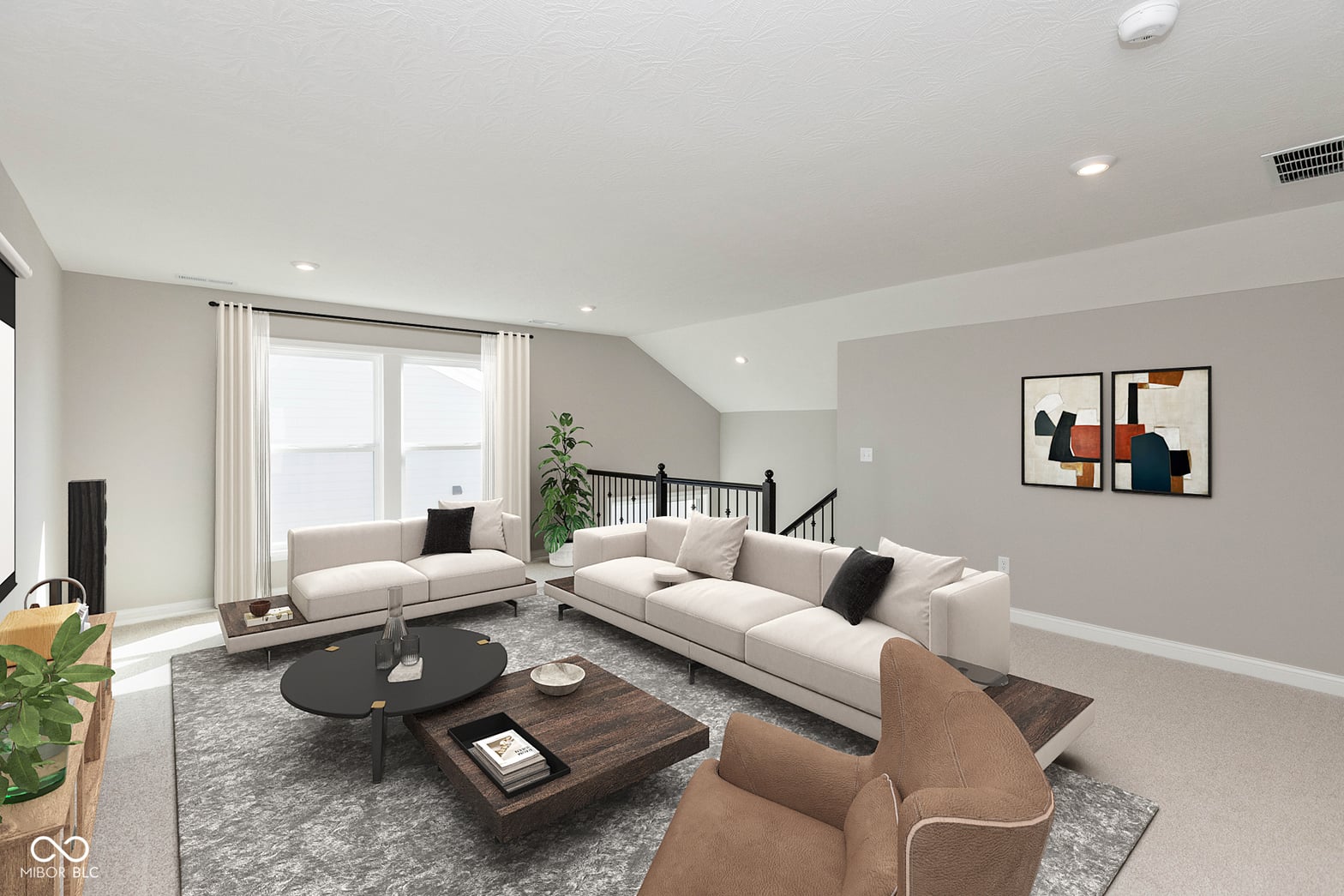 Bright, spacious family room with vaulted ceilings and natural light.