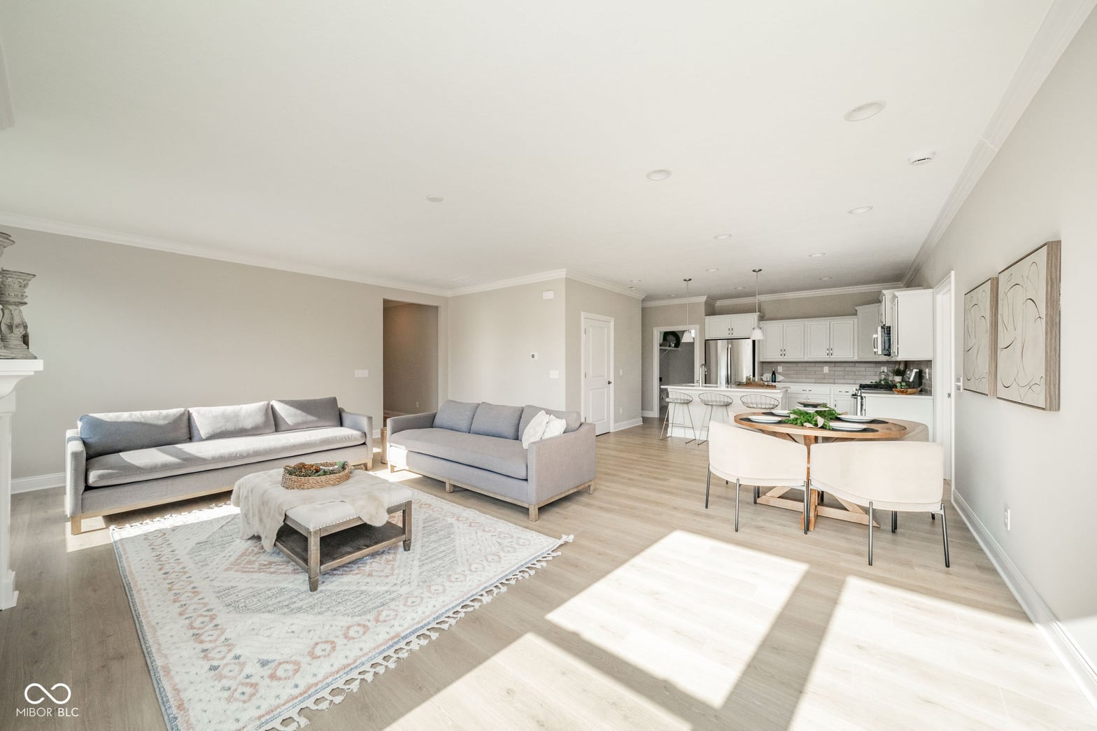 Bright open-concept living with modern kitchen and finishes.