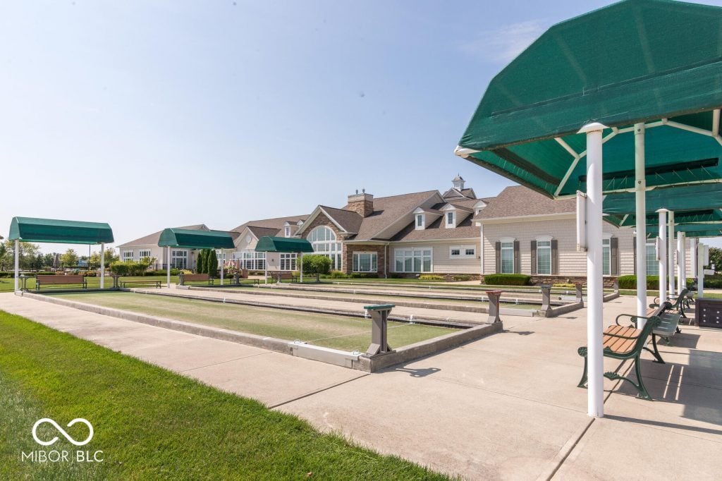 Resort-style community with bocce courts and covered pavilion.