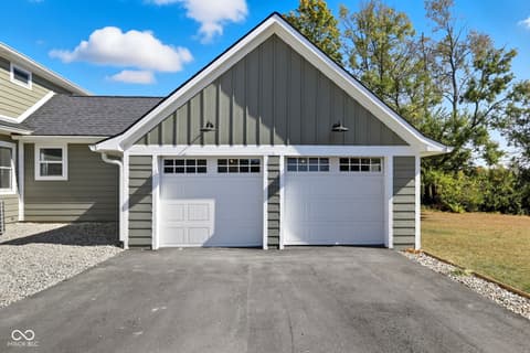 Garage at 4991 E Main Street, Carmel, IN — Stunning new detached two-car garage with elegant design.