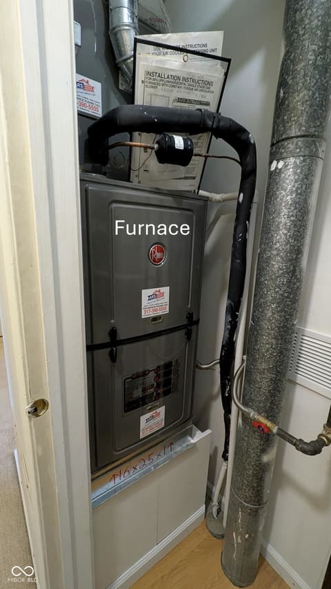 Basement at 586 Hunters Drive, Carmel, IN — Updated furnace system ensures reliable home heating.