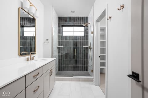 Primary bathroom at 17331 Newton Main Street, Westfield, IN — Luxury primary bath with spa-like shower design.