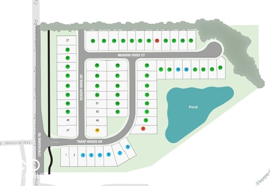 Master-planned community with pond and developed lots.