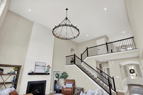 Family room at 1560 Old Hickory Lane, Westfield, IN — Stunning two-story family room with soaring ceilings.