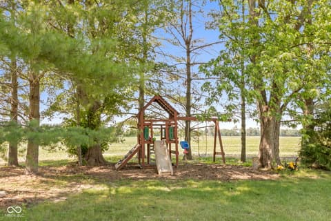Yard at 8440 E 216th Street, Cicero, IN — Spacious yard with mature trees and play equipment.