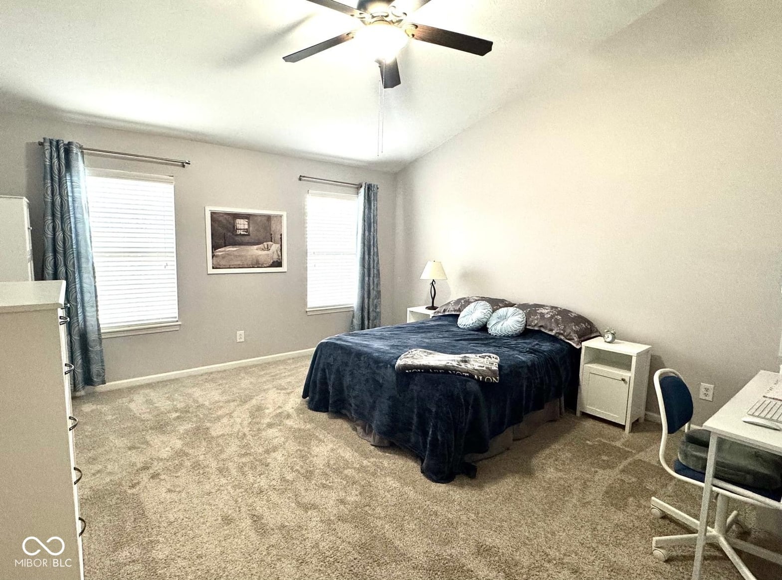Spacious primary bedroom with excellent natural light and ceiling fan.