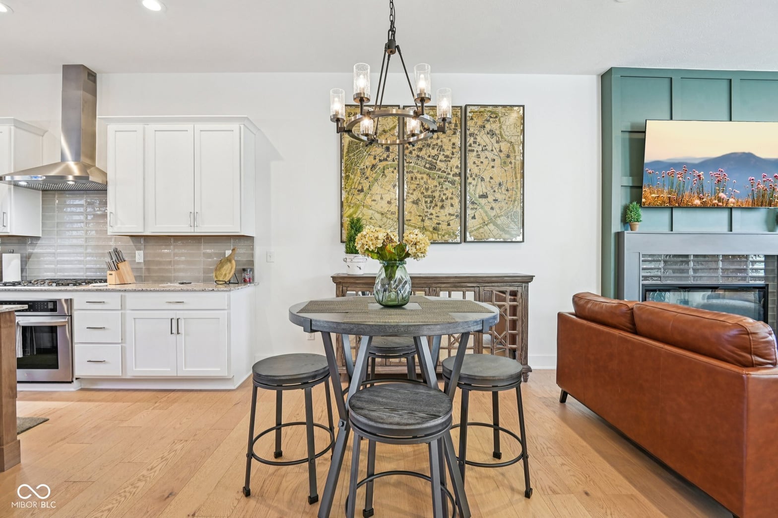 Bright, modern kitchen with open living space.