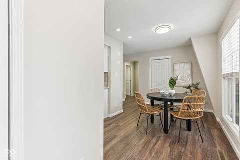 Dining room at 38 Homestead Drive, Sheridan, IN — Bright contemporary dining space with hardwood floors