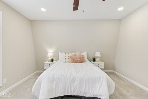 Bedroom at 38 Homestead Drive, Sheridan, IN — Bright, clean bedroom with modern lighting and finishes.