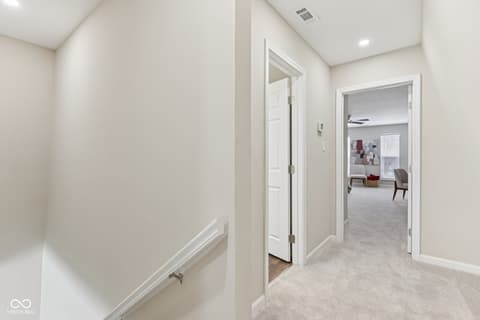 Hallway at 38 Homestead Drive, Sheridan, IN — Bright, clean hallway with excellent flow and storage.