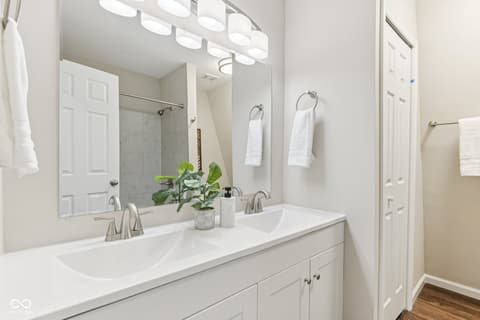 Primary bathroom at 38 Homestead Drive, Sheridan, IN — Spacious primary bath with dual vanity and modern finishes.
