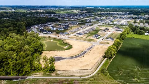 Aerial view at 15387 Clearstream Drive, Fishers, IN — Golf course community with new construction homes.