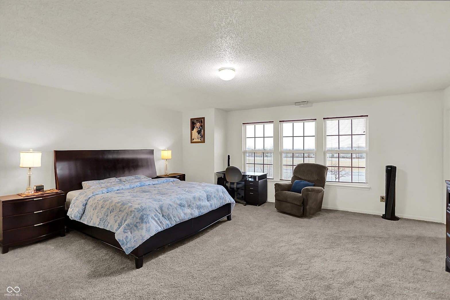 Spacious primary bedroom with abundant natural light.