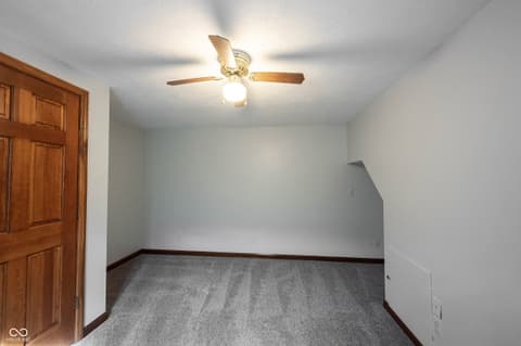 Bedroom at 72 Ashbourne Drive, Noblesville, IN — Spacious bedroom with vaulted ceiling and ceiling fan.