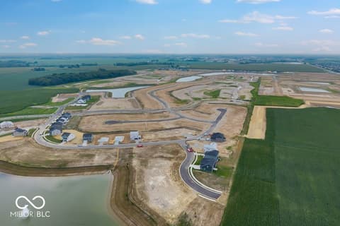 Aerial view at 15752 Showdown Road, Noblesville, IN — Master-planned community with scenic rural views.