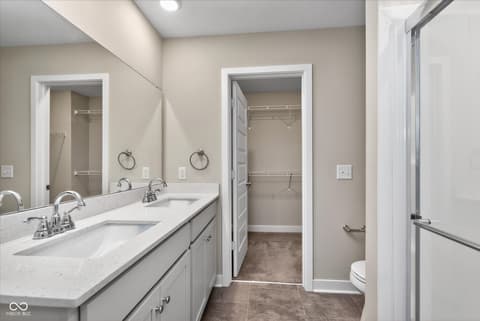 Primary bathroom at 9847 Kenwood Street, Avon, IN