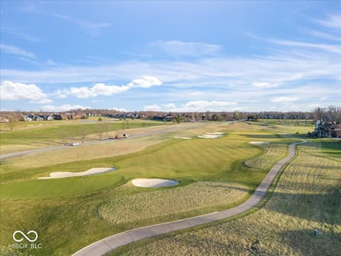 Aerial view at 16540 Shore Oaks Court, Noblesville, IN — Championship golf course community with pristine grounds.