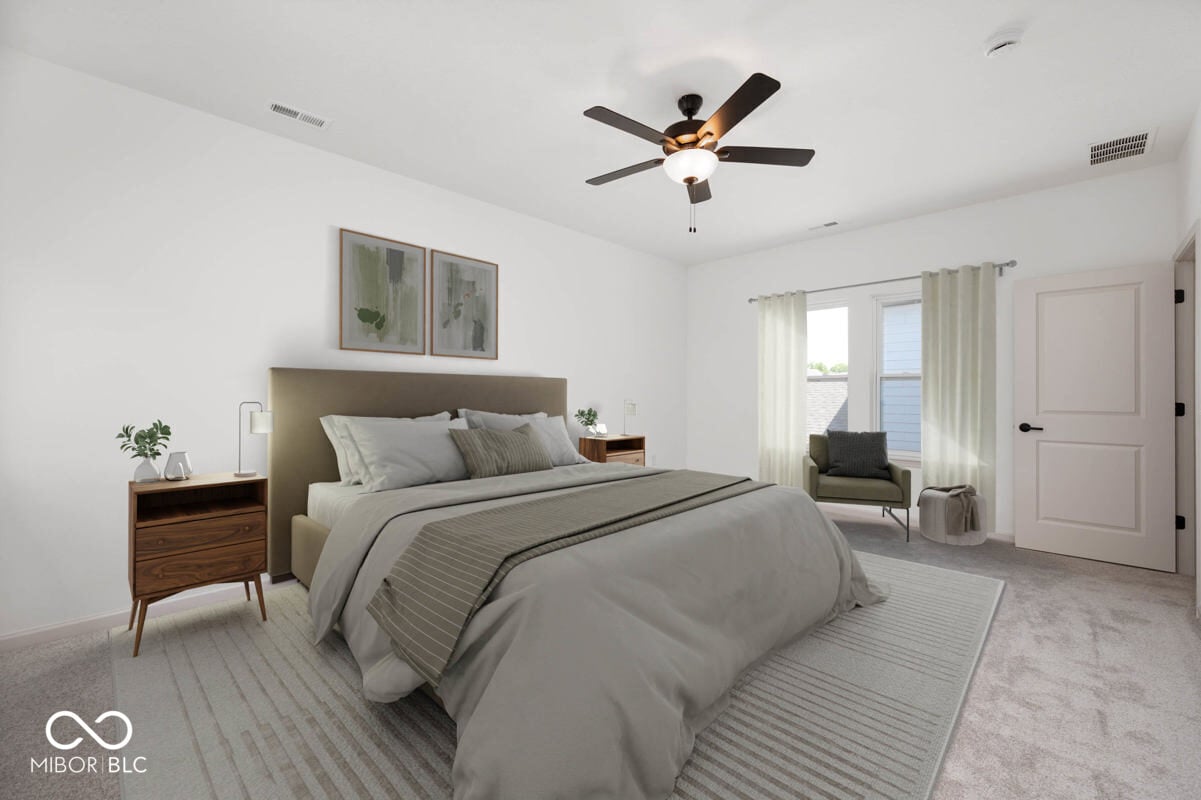 Spacious primary suite with balcony access and modern finishes.