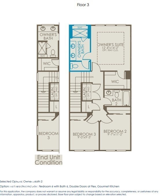 Three-bedroom floor plan with luxurious owner's suite.