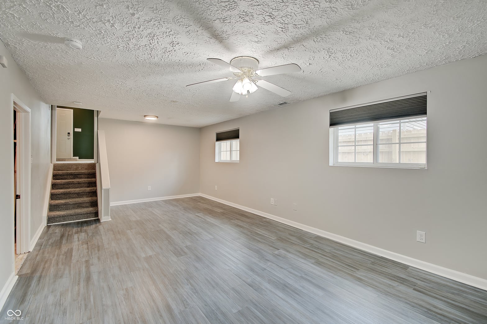 Bright finished basement with new flooring and ample natural light.