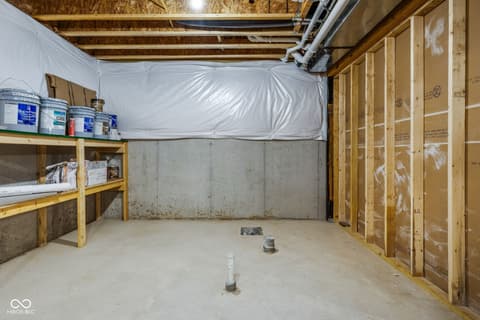 Basement at 18808 Cromarty Circle, Noblesville, IN — Unfinished basement ready for customization and development.