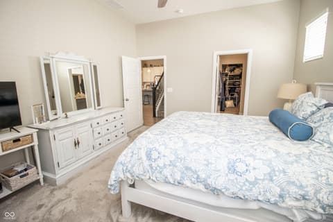 Primary bedroom at 15487 Heatherbank Drive, Westfield, IN — Spacious primary bedroom with walk-in closet and ensuite.
