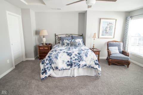 Primary bedroom at 15487 Heatherbank Drive, Westfield, IN — Spacious primary bedroom with abundant natural light.