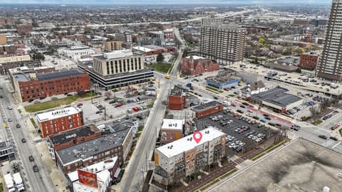 Aerial view at 110 E North Street, Indianapolis, IN