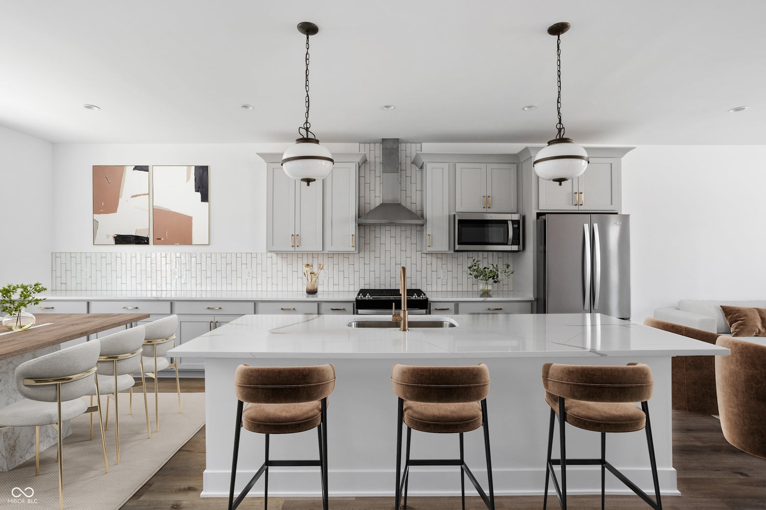 Bright contemporary kitchen with premium finishes and island seating.