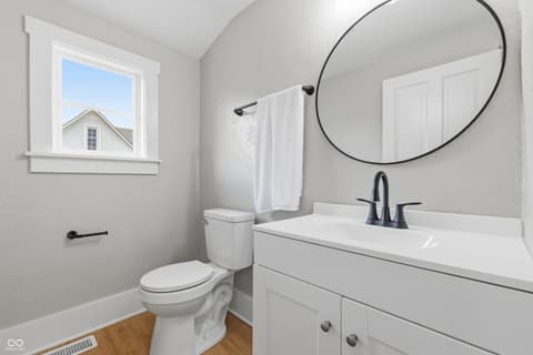 Bathroom at 350 S Broadway Street, Atlanta, IN — Bright, updated bathroom with stylish modern finishes.