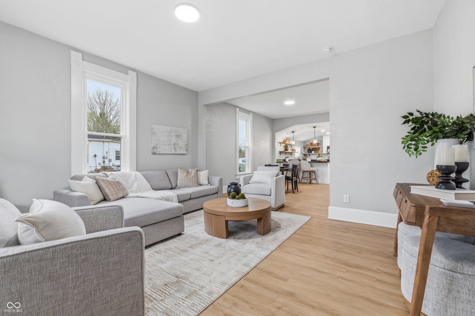 Living room at 350 S Broadway Street, Atlanta, IN — Bright, airy living space with open floor plan layout.