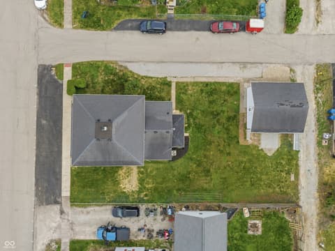 Aerial view at 350 S Broadway Street, Atlanta, IN — Charming home on roomy lot with established yard.