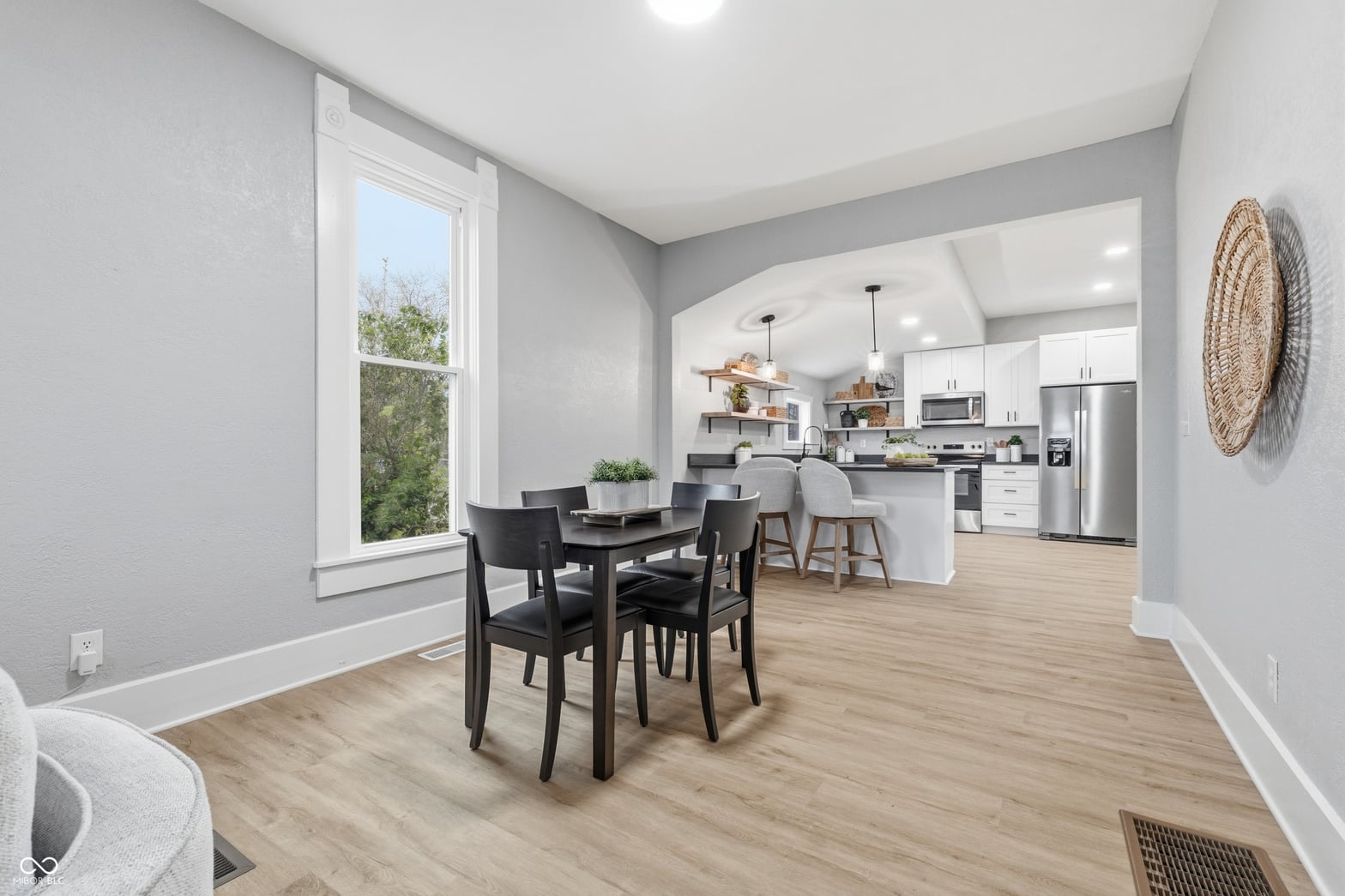Dining room at 350 S Broadway Street, Atlanta, IN — Bright open concept dining and kitchen with modern finishes.