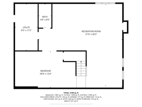 Basement at 13221 Griffin Run, Carmel, IN — Finished basement with recreation room and bedroom.