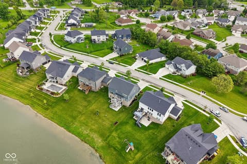 Aerial view at 18757 Dooney Court, Noblesville, IN — Exclusive waterfront community with premium lakefront lots.